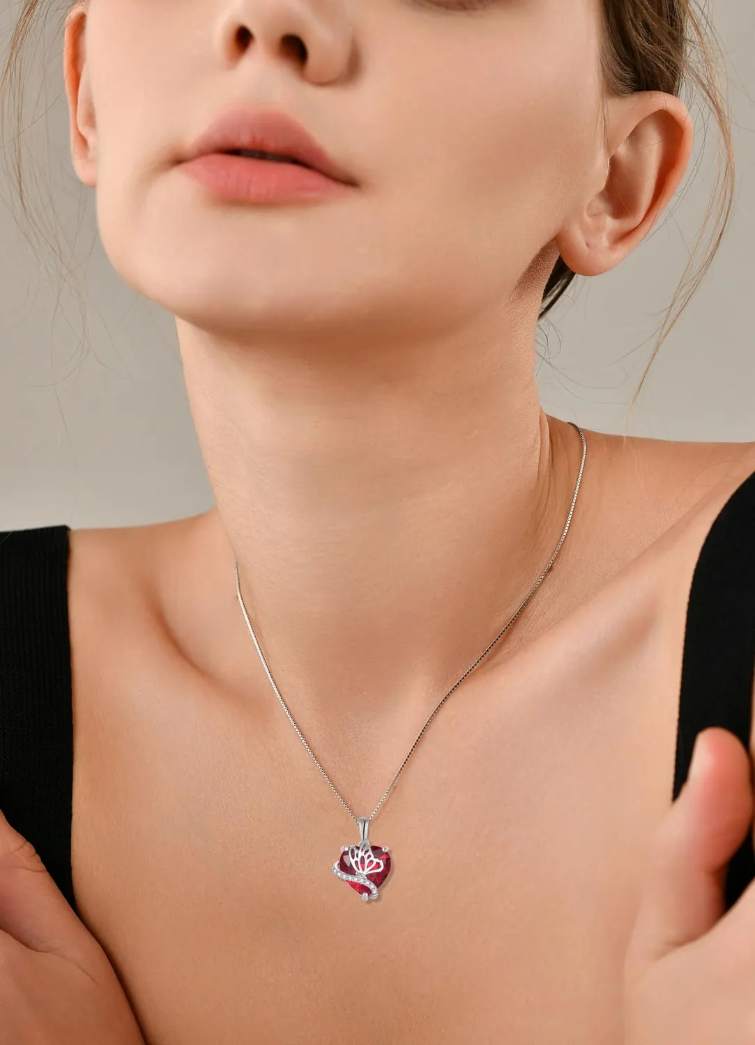 YL Farfalla Cuore collana argento 925 rubino luglio