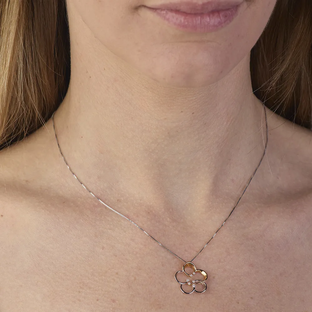 Sinico Riflessi Fiore Collana Oro Bianco Rosa Diamanti 42cm
