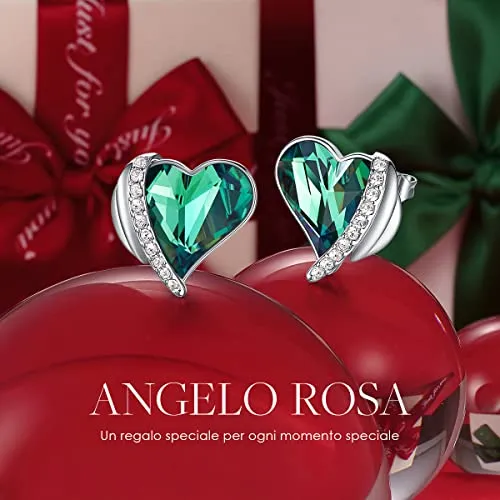 CDE Orecchini a Bottone Cuore Oro Rosa Cristalli