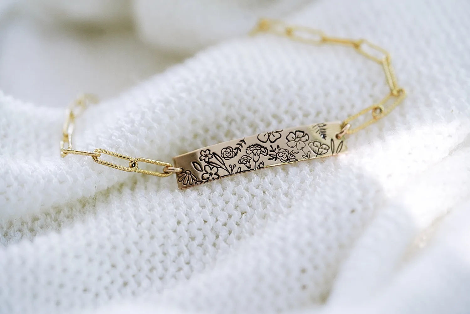 WordsByHeartCo Floral Bar bracciale paperclip argento 925 regolabile