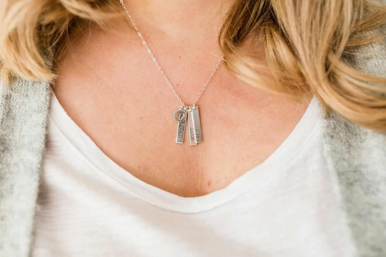 WordsByHeartCo My Whole Heart collana barretta 2 nomi argento
