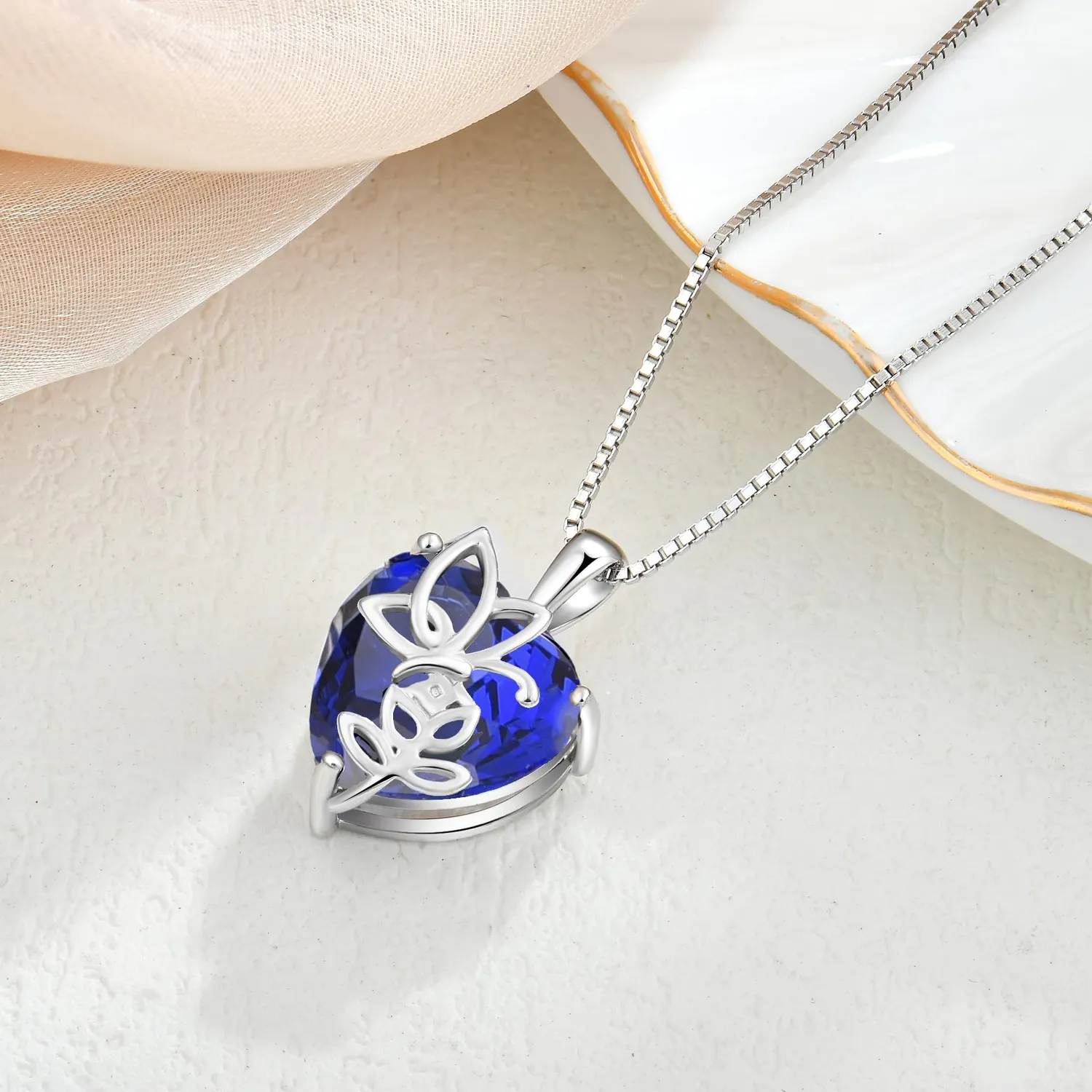 YL Cuore Rosa Farfalla collana argento 925 zaffiro settembre