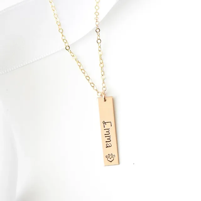WordsByHeartCo Pet Paw collana barretta argento 925 1 nome zampa