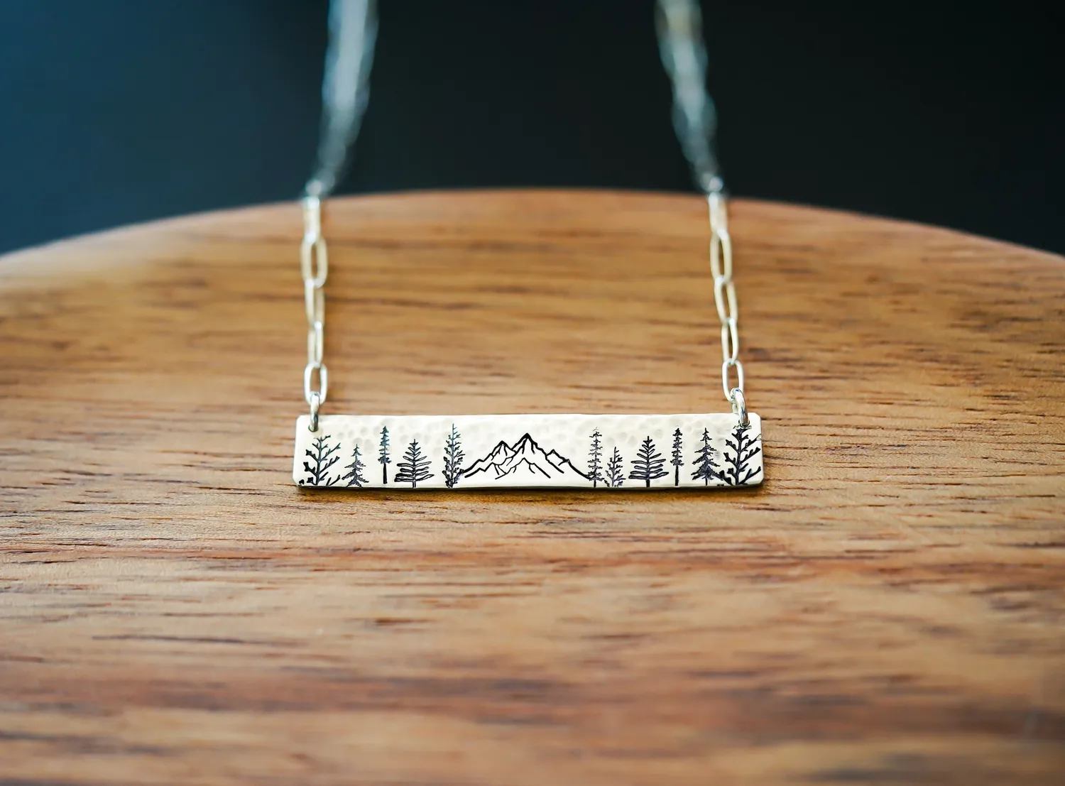WordsByHeartCo Mountain Scene collana barretta argento 925