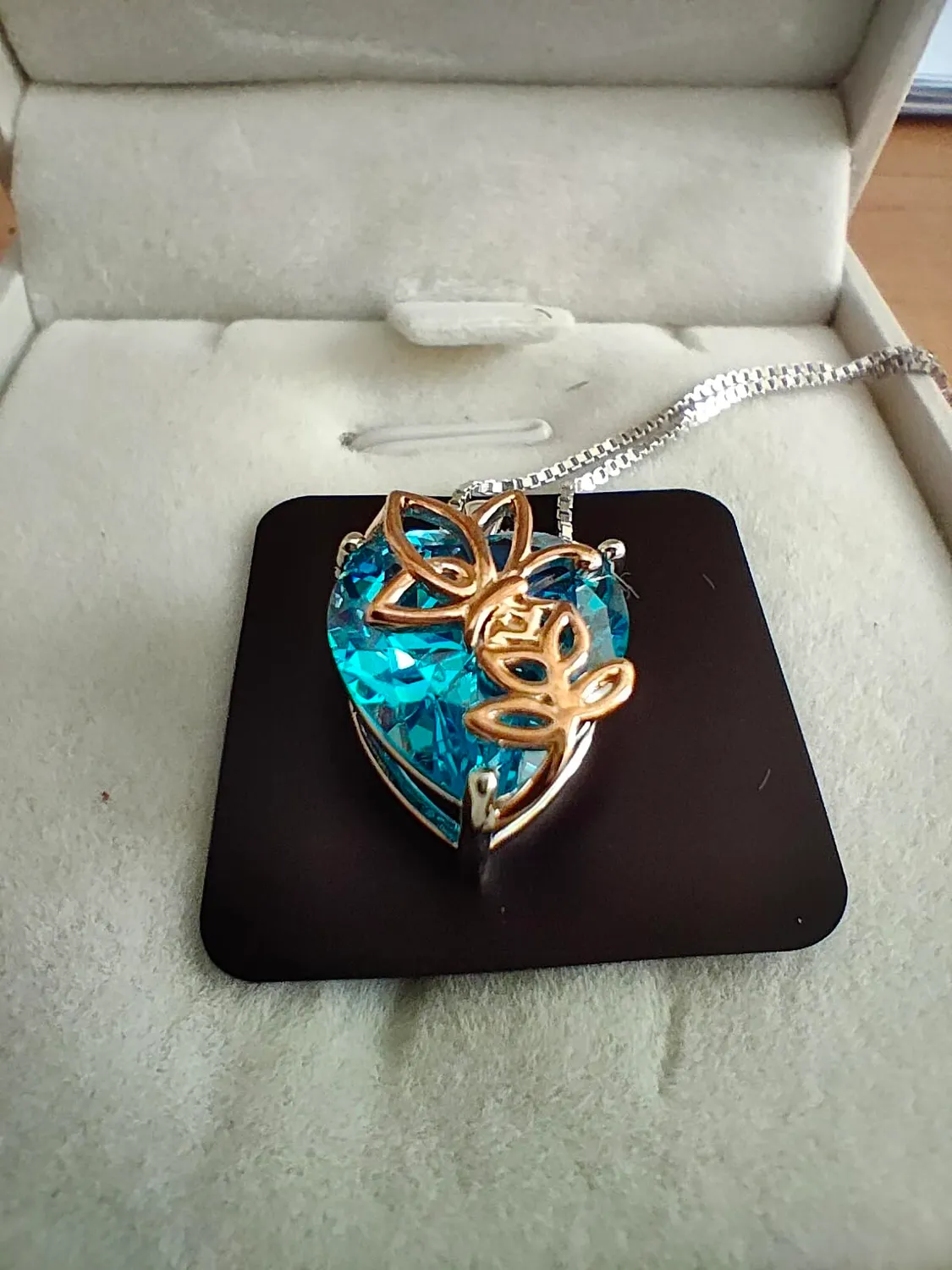 YL Rosa Farfalla Cuore Collana Argento 925 Acquamarina