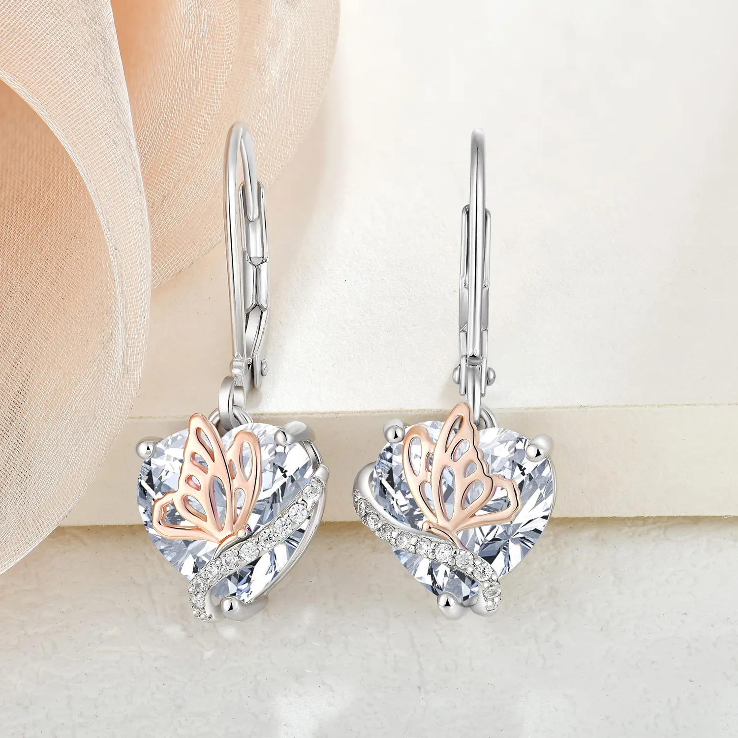 YL Cuore Farfalla orecchini argento 925 aprile