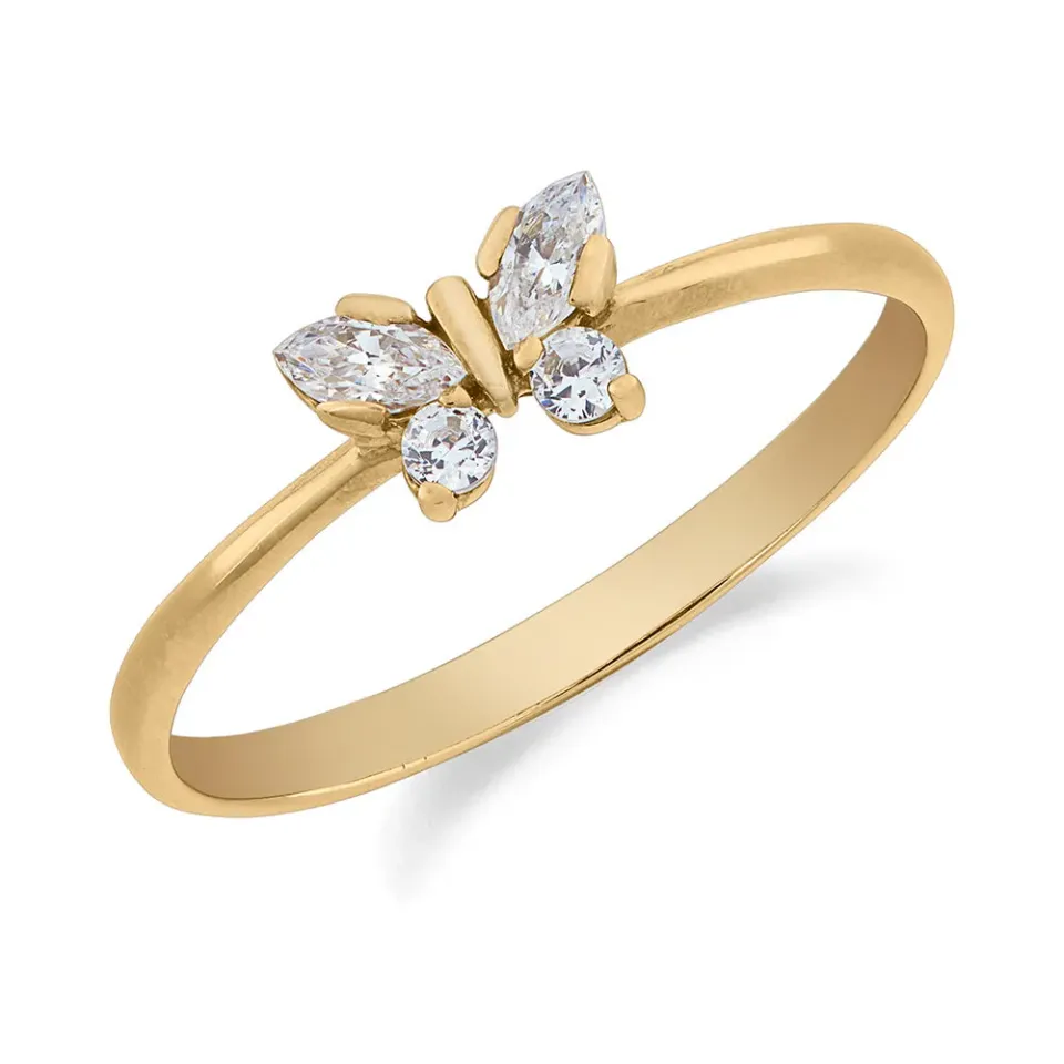 Sinico Classic Farfalla anello oro giallo zirconi bianchi