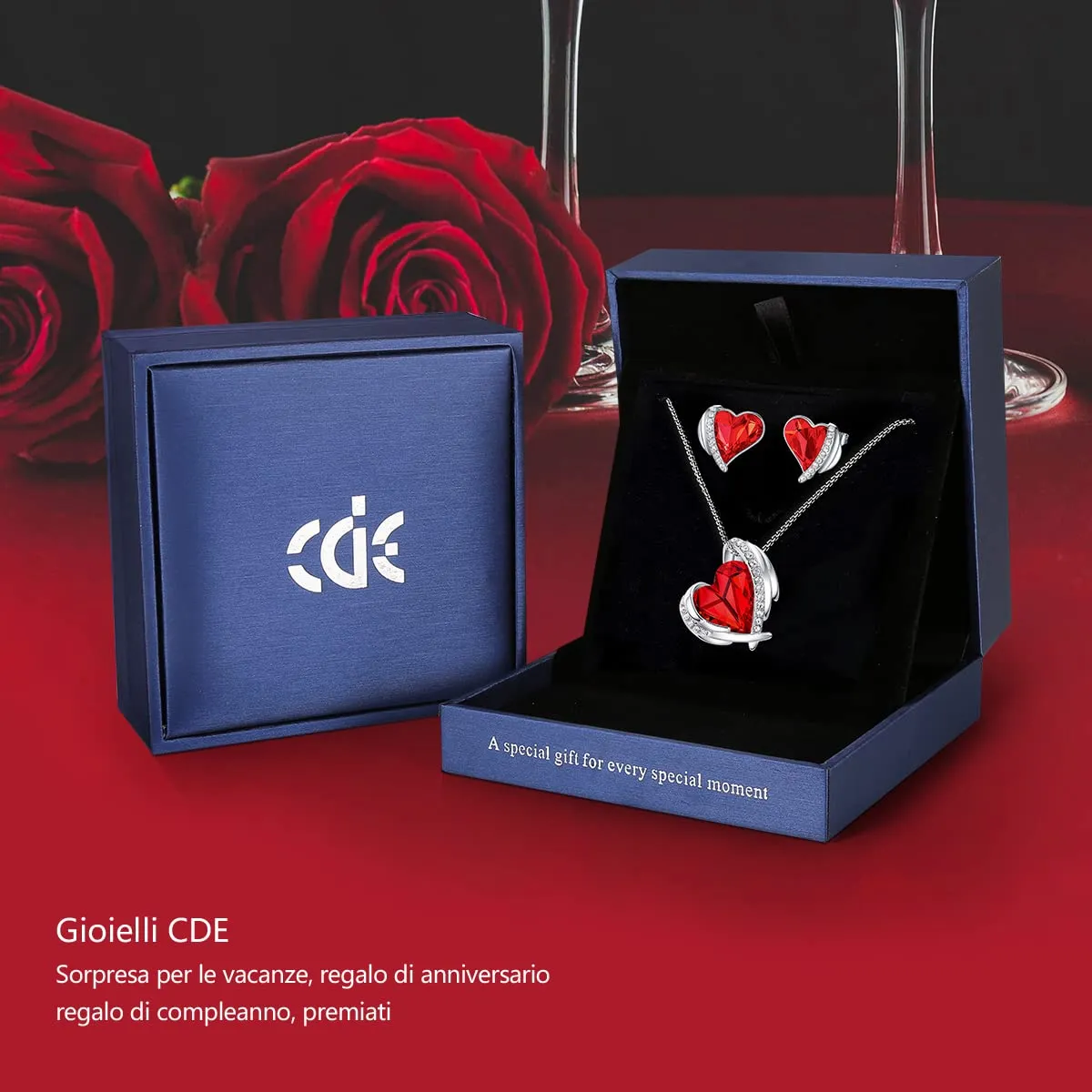 CDE Cuore set collana e orecchini oro rosa cristalli
