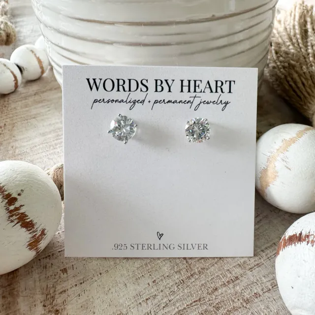 WordsByHeartCo CZ Stud orecchini punto luce 6 mm argento 925