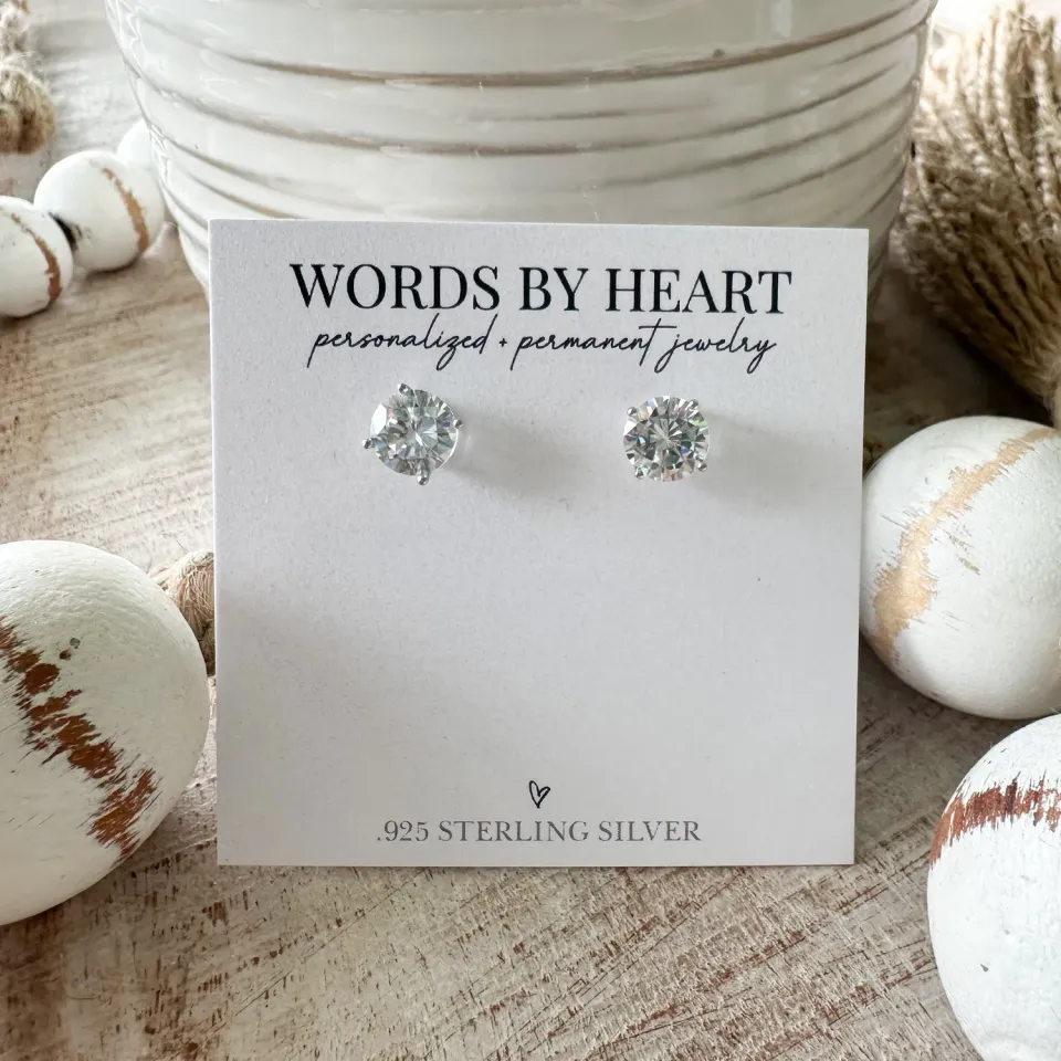 WordsByHeartCo CZ Stud orecchini punto luce 6 mm argento 925