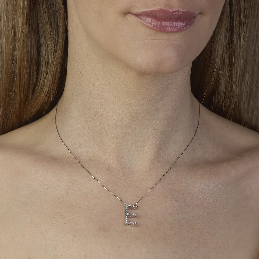 Sinico Letters E collana oro bianco 18Kt diamanti 0,14ct