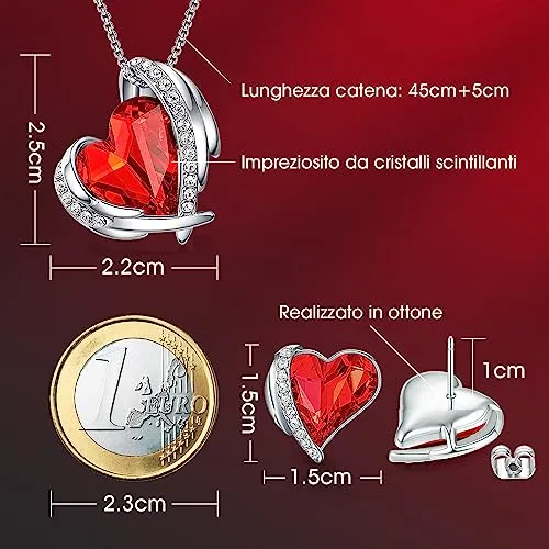 CDE Cuore set collana e orecchini oro rosa cristalli