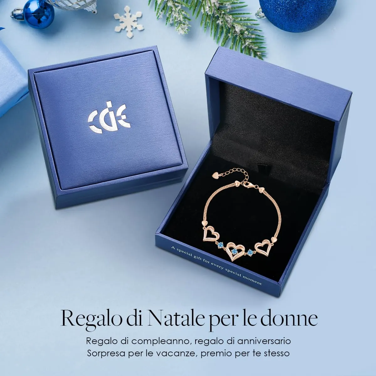 CDE Cuore Bracciale Argento 925 Oro Bianco con Zirconi