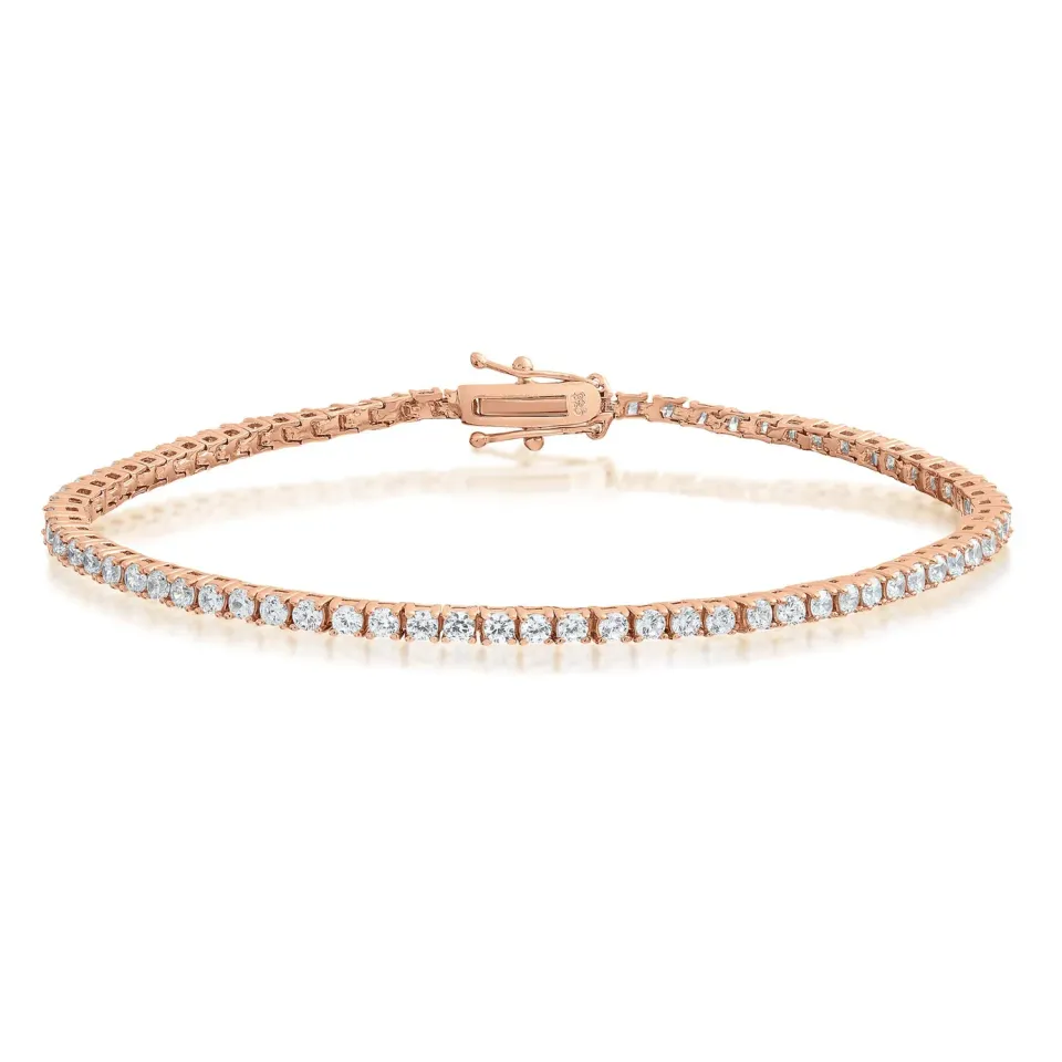 KEZEF Tennis bracciale argento zirconia rosa 2 mm