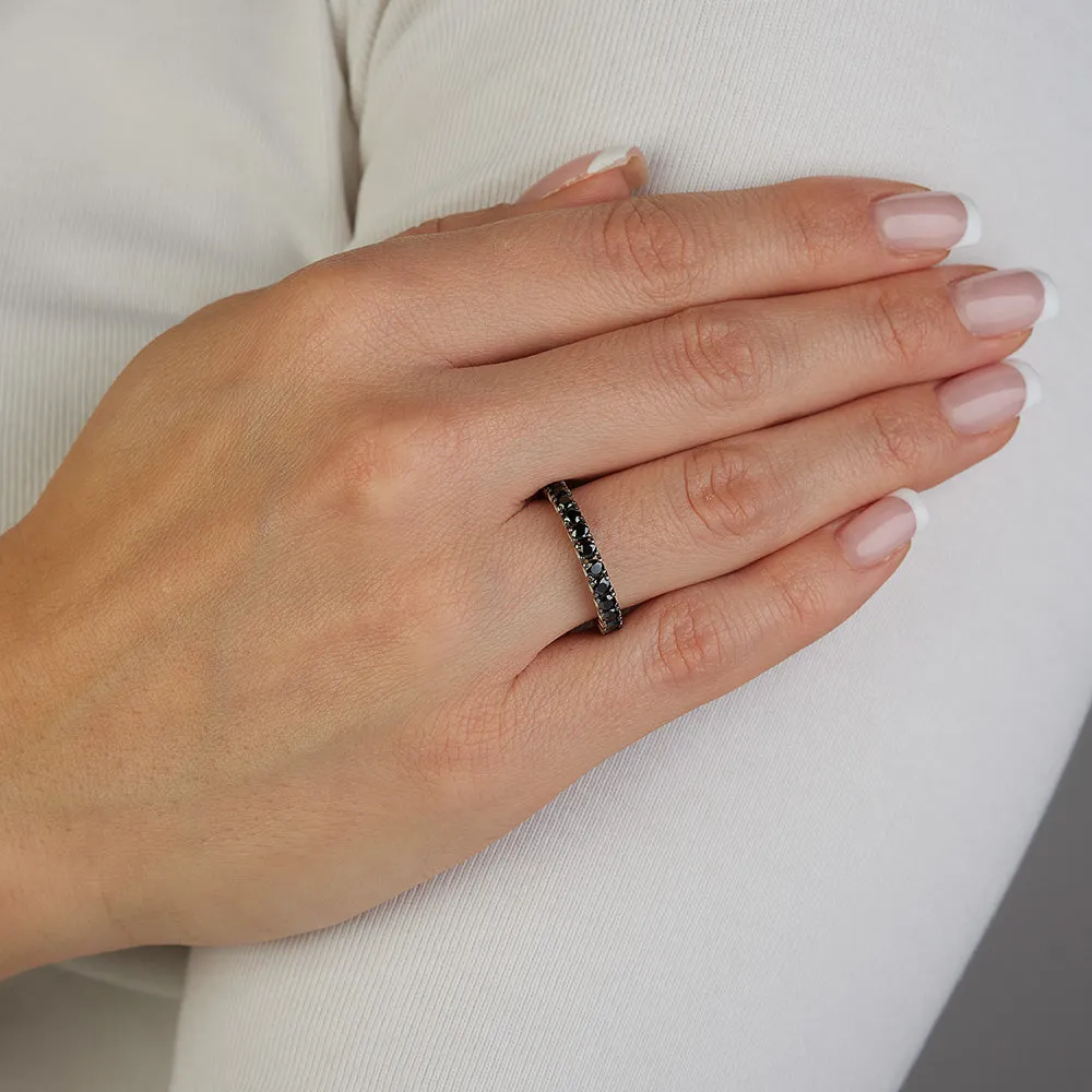 Sinico Eternity anello oro bianco zirconia neri misura 14