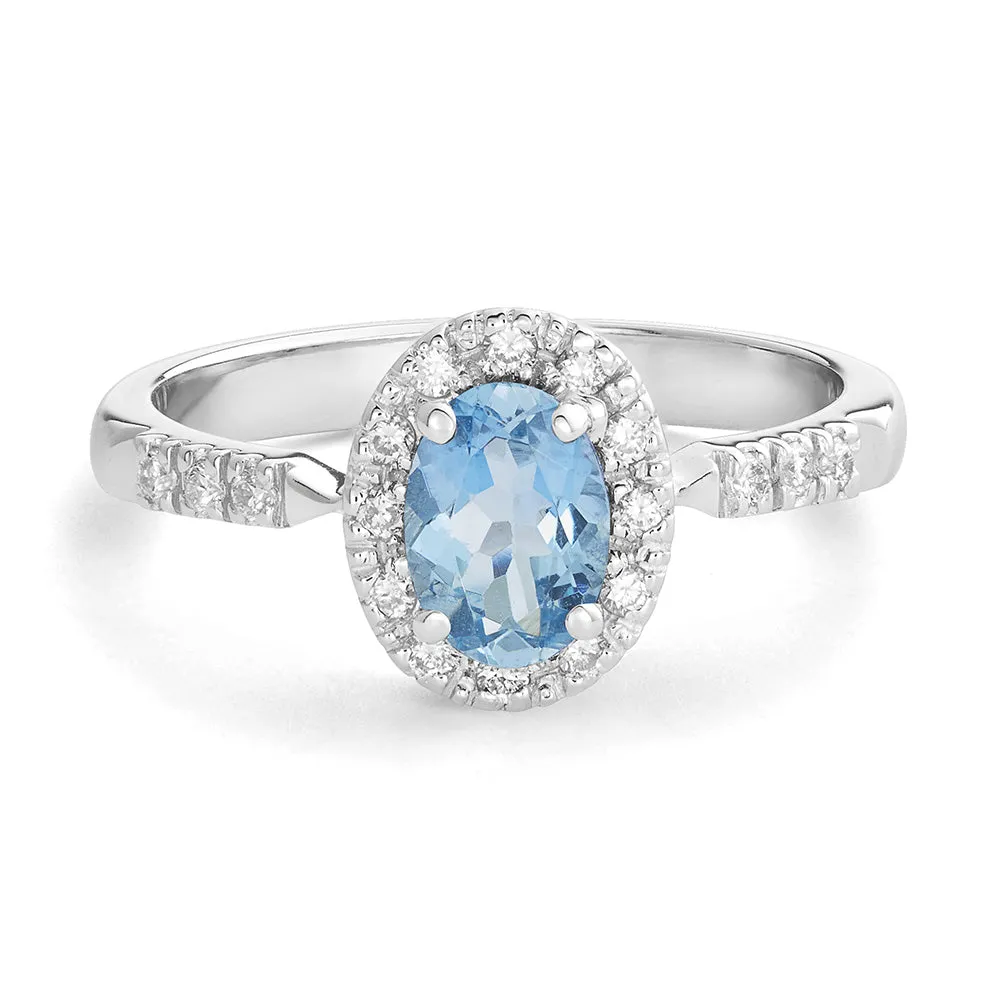Sinico Idilio halo anello oro bianco 18kt acquamarina diamanti