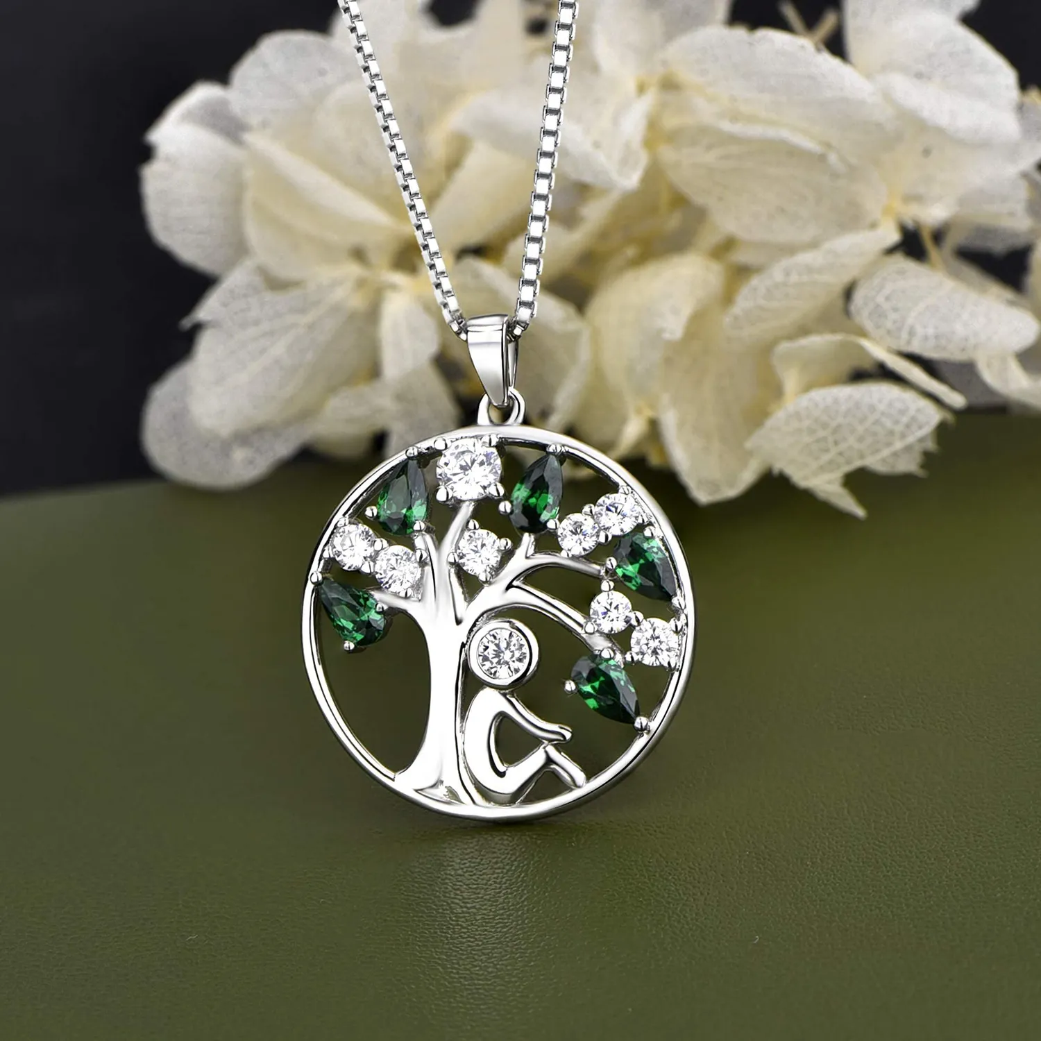 YL Albero della Vita collana argento 925 verde maggio