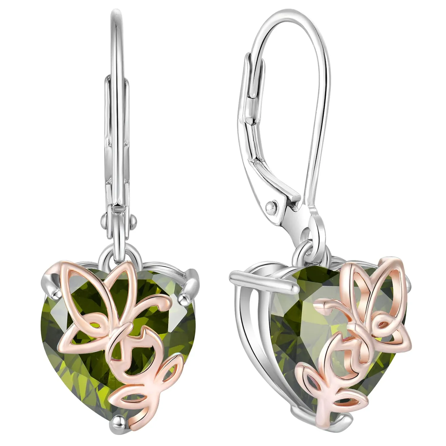 YL Cuore Farfalla orecchini argento tormalina rosa