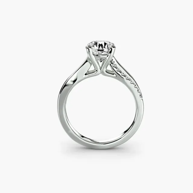 Sinico Split Shank anello solitario oro bianco 14Kt pave