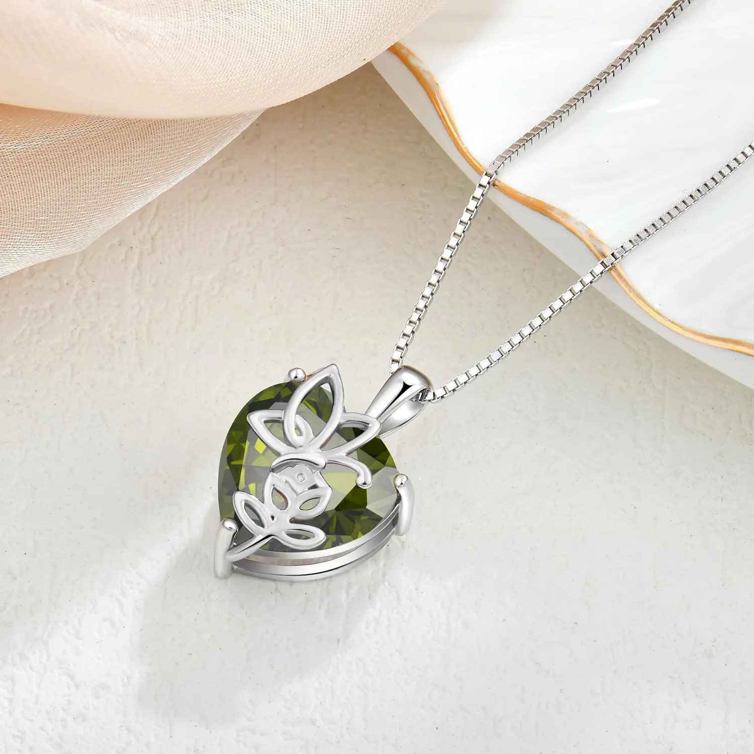 YL Cuore Rosa Farfalla collana peridoto agosto argento 925