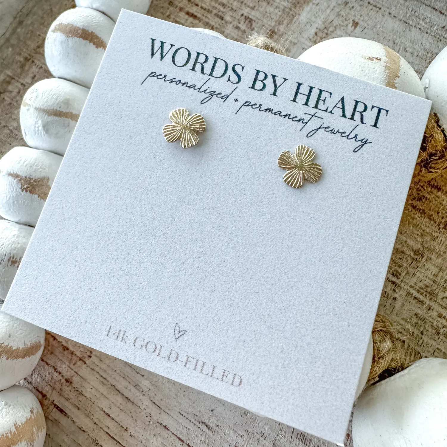 WordsByHeartCo Clover orecchini quadrifoglio gold filled