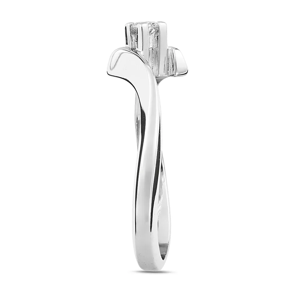 Sinico Promesse Anello Solitario Contrarié Oro Bianco Diamante 0,09 ct