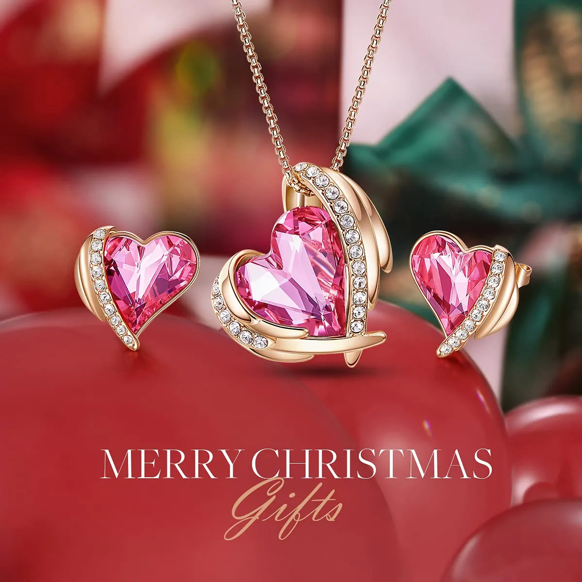 CDE Cuore completo collana e orecchini oro rosa cristalli