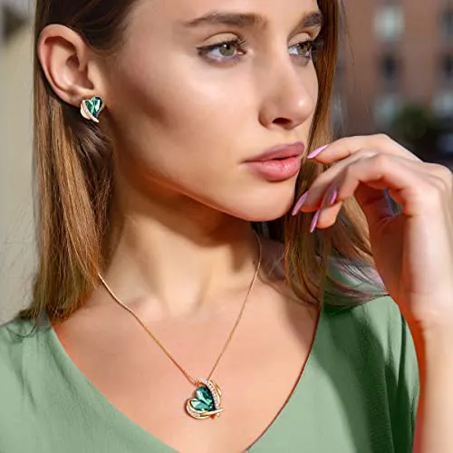 CDE Parure Collana e Orecchini Cuore Oro Rosa con Cristalli