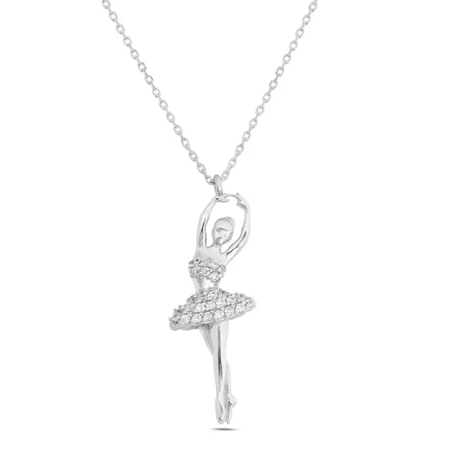 Sinico Dance Ballerina Grande Collana Oro Bianco 42 cm Zirconi