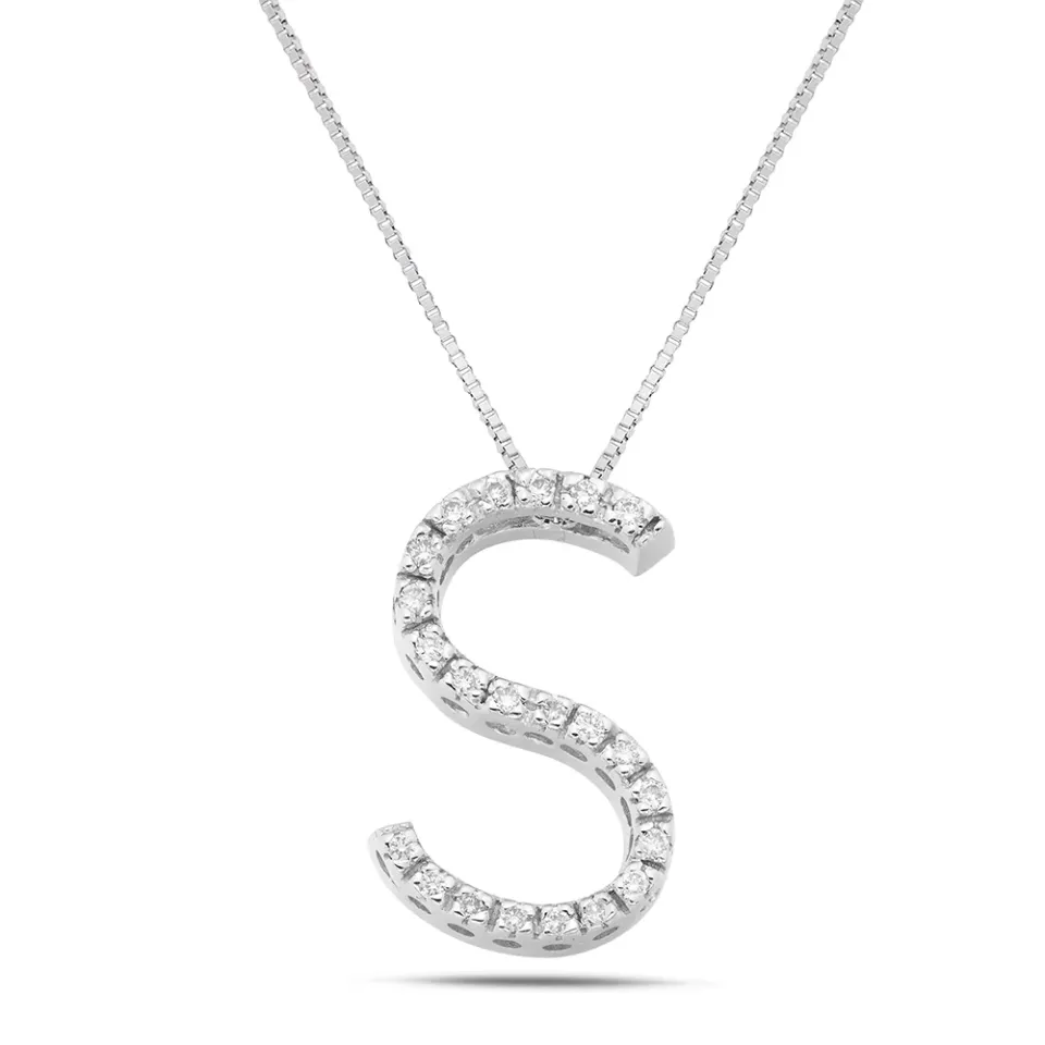 Sinico Letters S Grande Collana Oro Bianco Diamanti 42 cm
