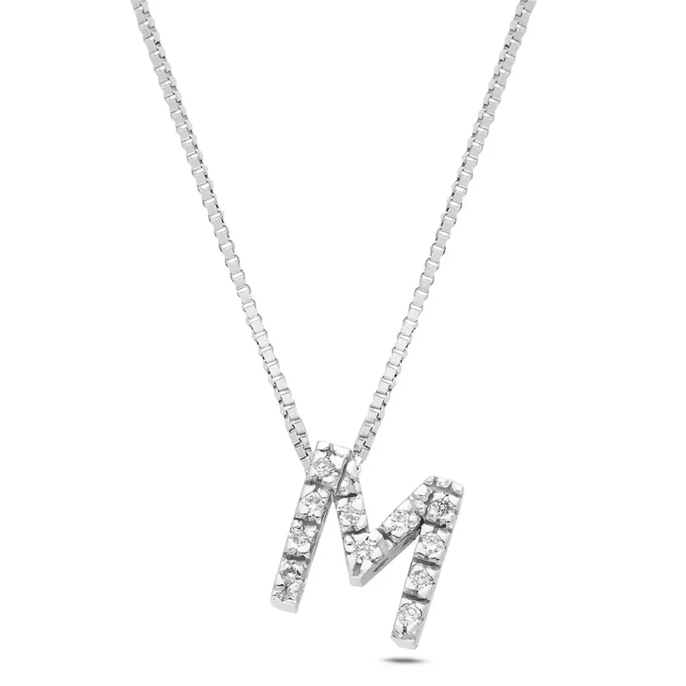 SINICO Letters collana lettera piccola M in oro con diamanti