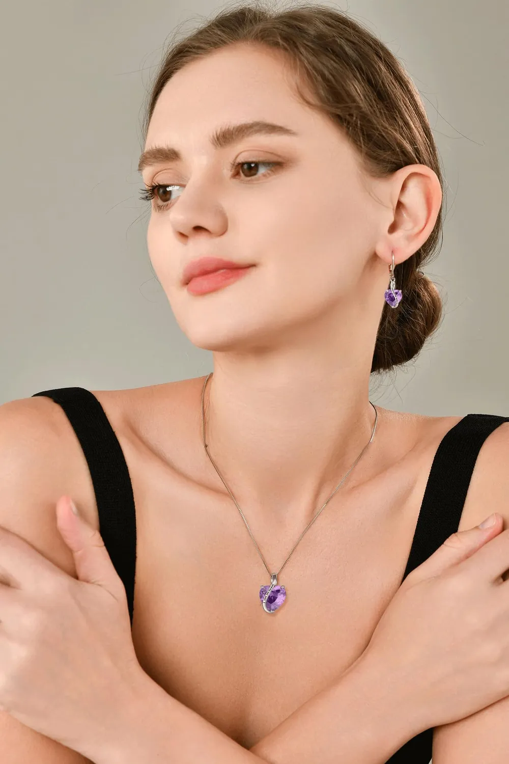 YL Cuore Mamma Collana Argento 925 Ametista Febbraio
