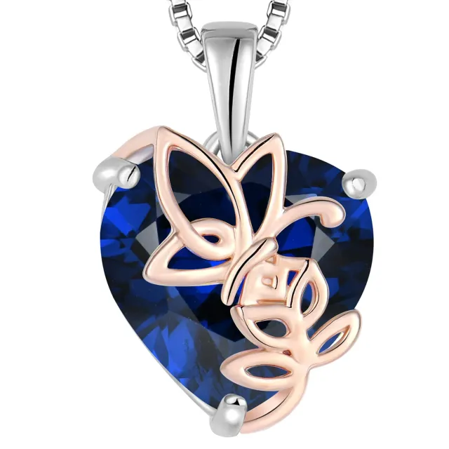 YL Rosa Farfalla Cuore collana argento 925 zaffiro settembre