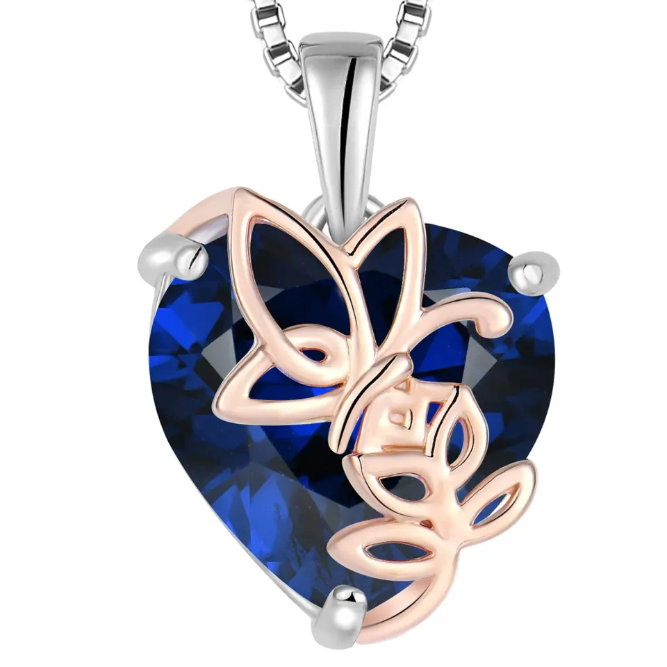 YL Rosa Farfalla Cuore collana argento 925 zaffiro settembre