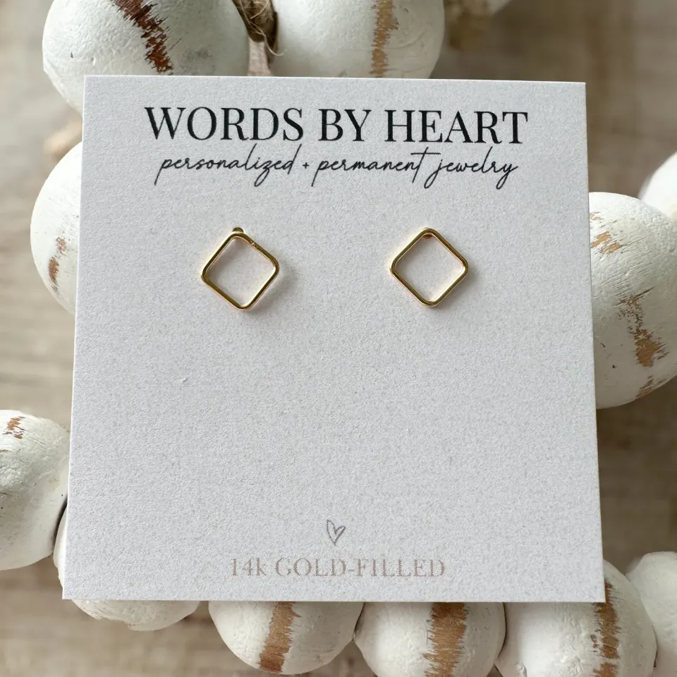 WordsByHeartCo Diamond-Shaped orecchini oro rombo lobo