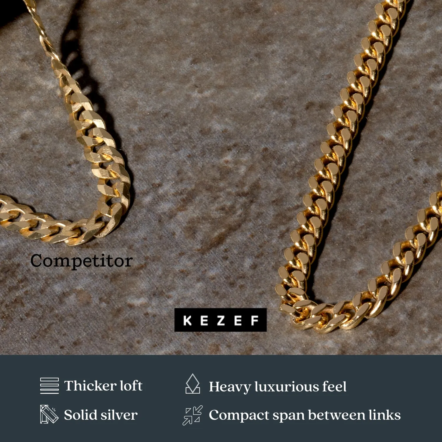 Kezef Curb collana argento oro rosa 3 mm 60 cm