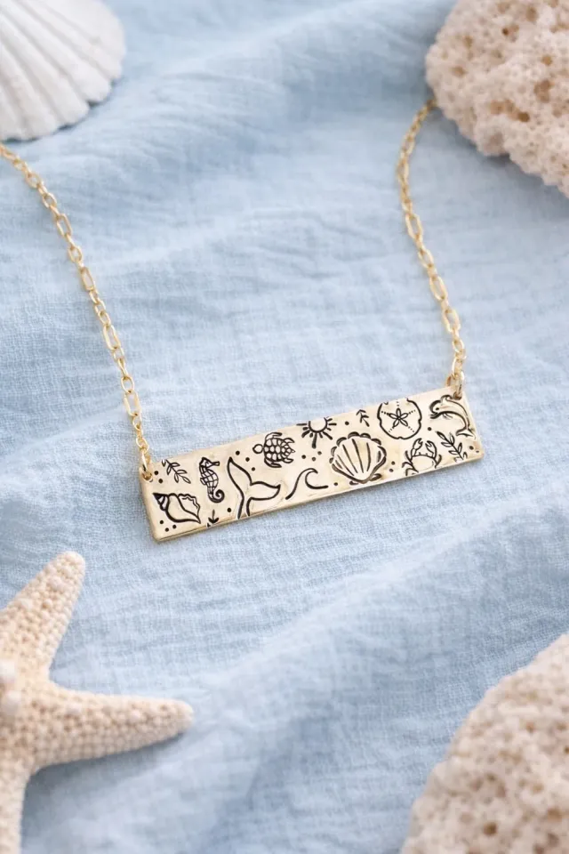 WordsByHeartCo Beachy Chunky Bar collana argento tropicale