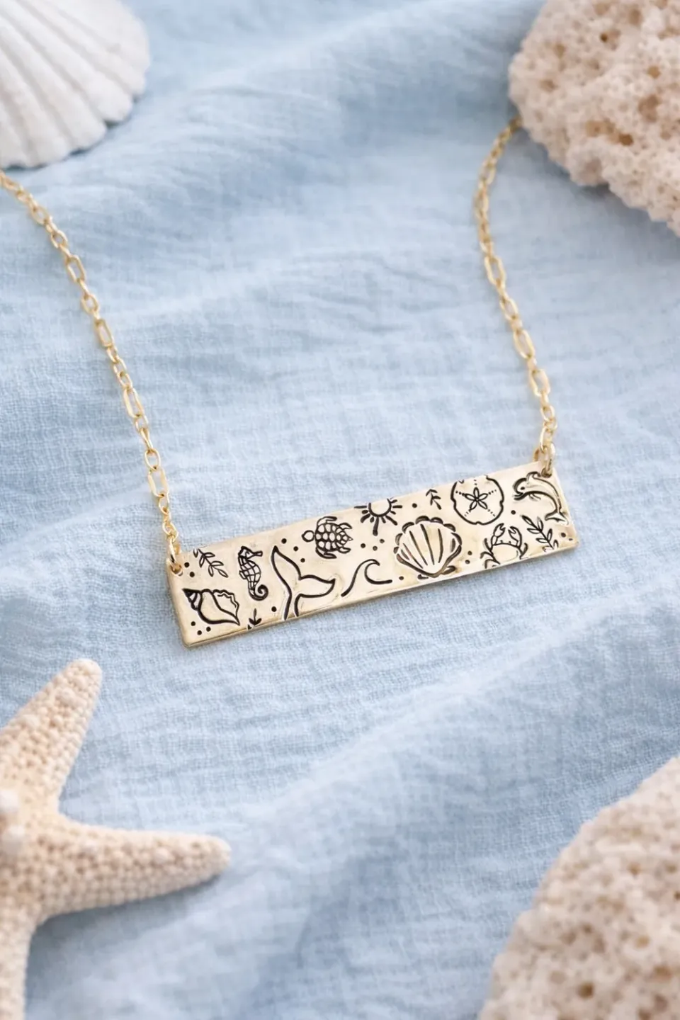 WordsByHeartCo Beachy Chunky Bar collana argento tropicale