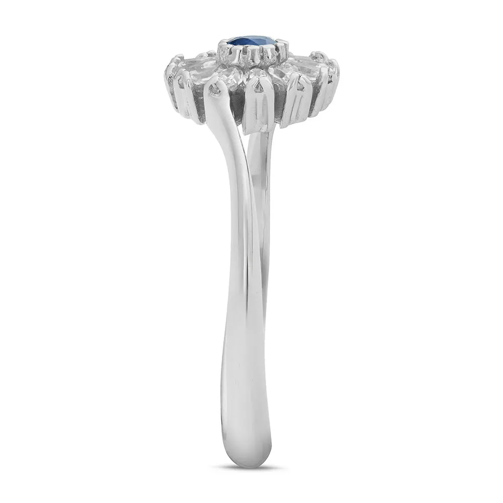 Sinico Classic anello fiore oro bianco 18Kt zaffiro blu