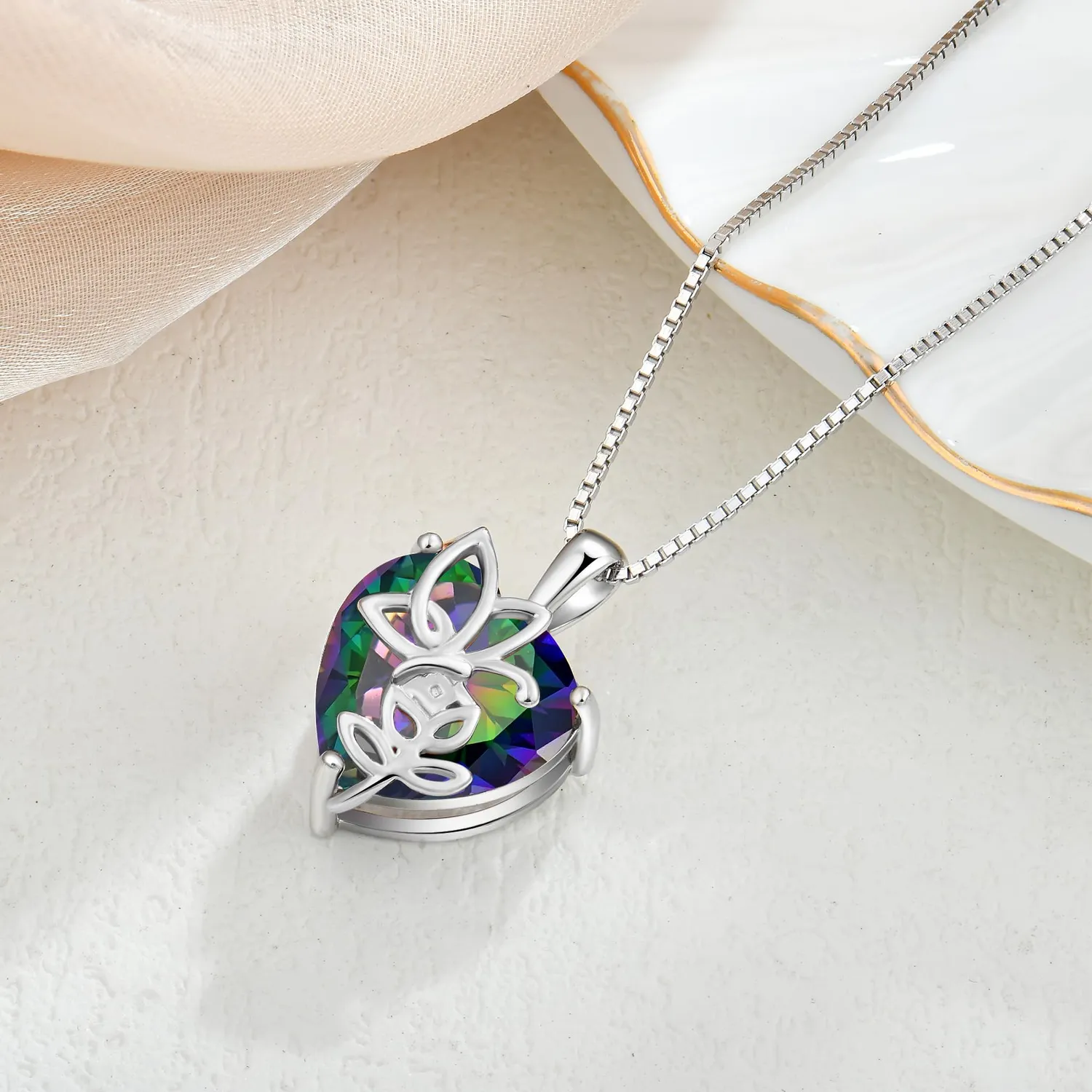 YL Rosa Farfalla Cuore collana argento 925 zirconia nera