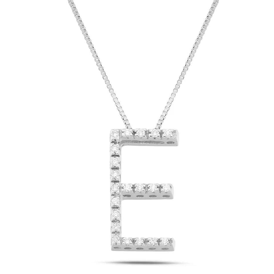 Sinico Letters E collana oro bianco 18Kt diamanti 0,14ct