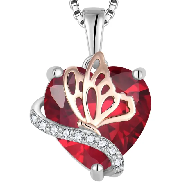 YL Farfalla Cuore collana argento 925 rubino luglio