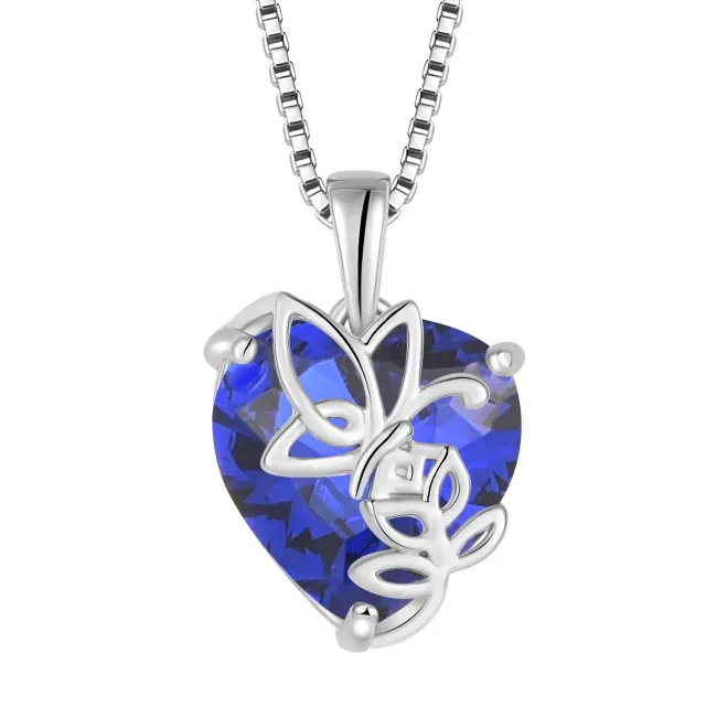 YL Cuore Rosa Farfalla collana argento 925 zaffiro settembre