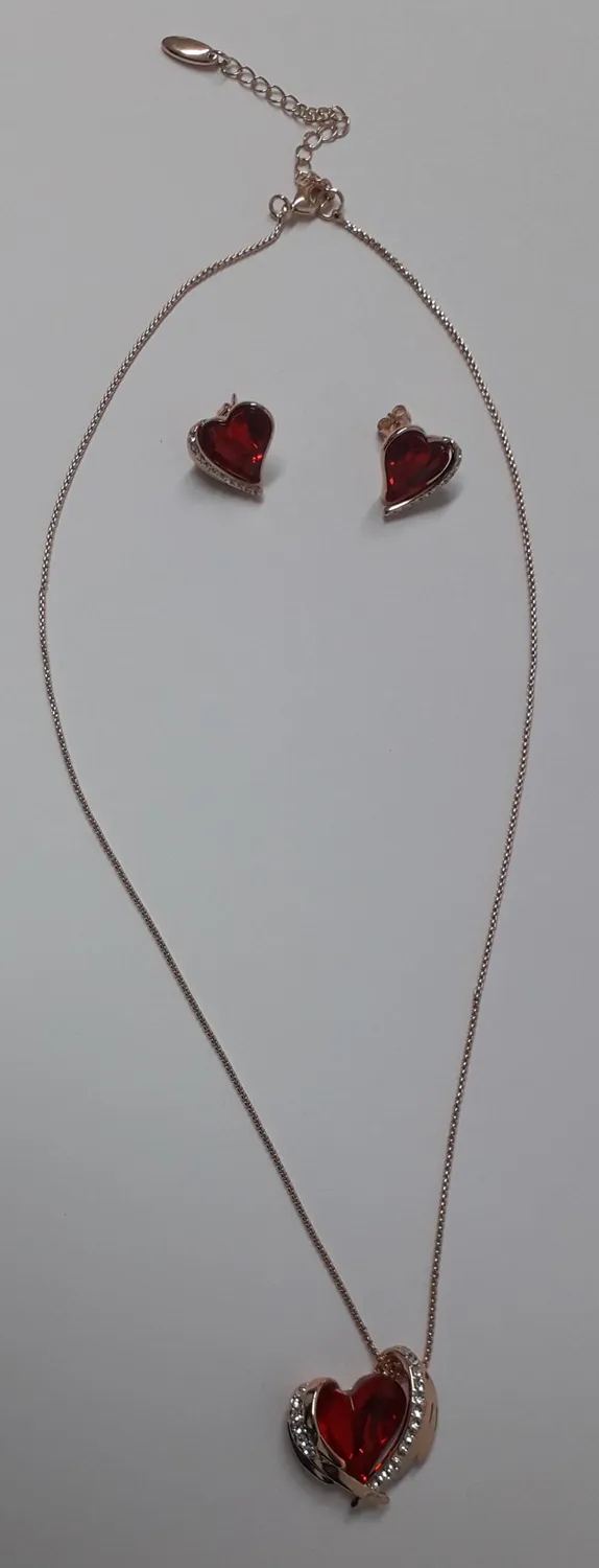 CDE Cuore completo collana e orecchini oro rosa cristalli