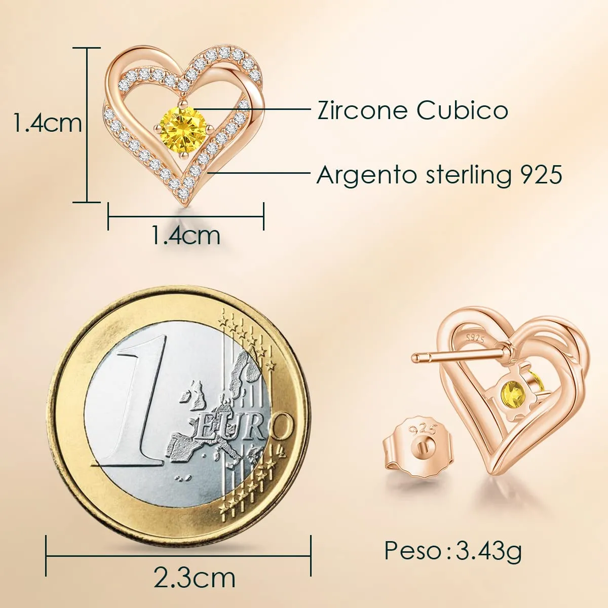 CDE Cuore orecchini donna argento 925 placcato oro