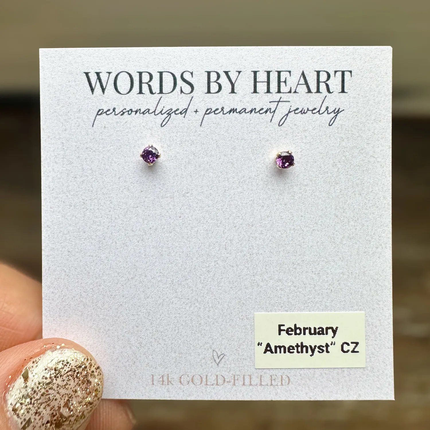 WordsByHeartCo Birthstone 3mm Orecchini argento aprile