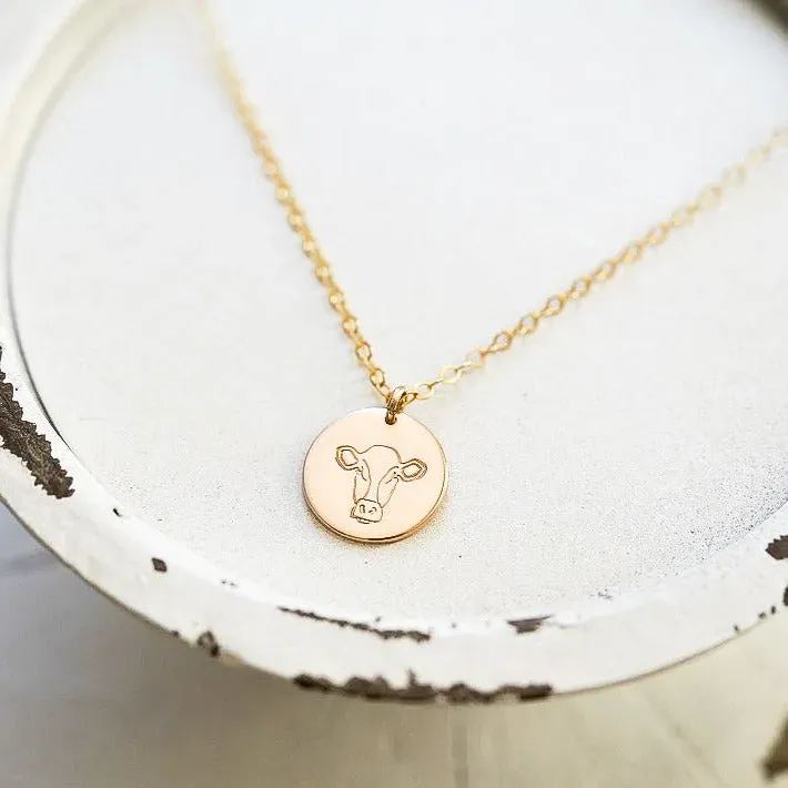 WordsByHeartCo Happy Heifer Cow Disc collana argento 45cm mucca