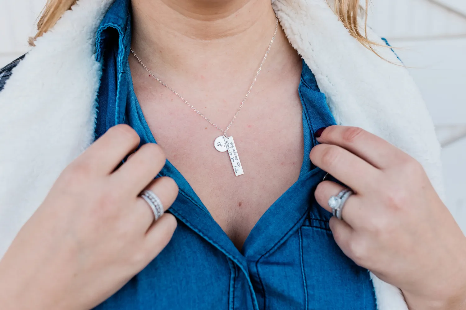 WordsByHeartCo She Believed collana runner argento incisa