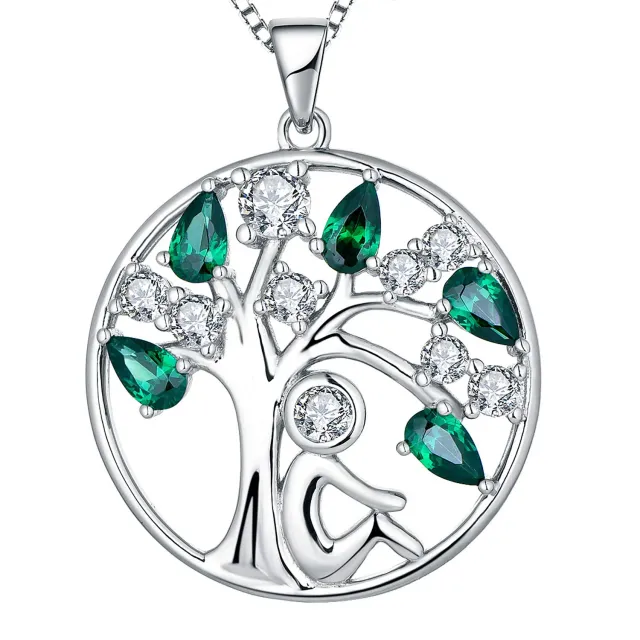 YL Albero della Vita collana argento 925 verde maggio