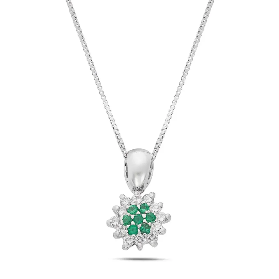 Sinico Flowers Classic fiore medio collana oro diamanti smeraldi